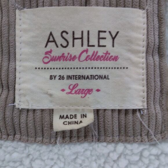 Ashley 26 International Khaki Corduroy Jacket Sherpa Hooded Cropped Size Large - Picture 7 of 12